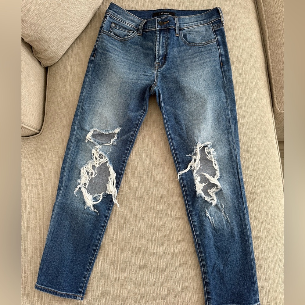 J Brand Girlfriend Ripped Denim Jeans